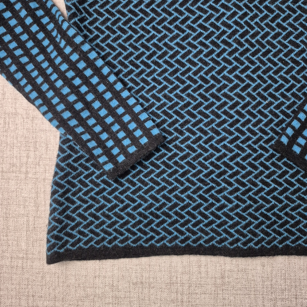 Krimson Klover 100% Merino Wool Full Zip Sweater Nordic Geometric Blue M - Picture 12 of 12